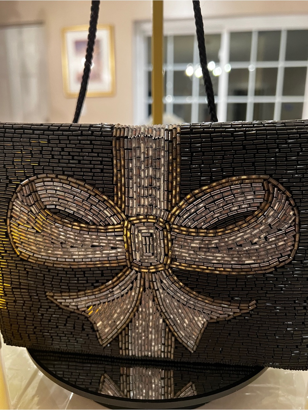 Carla Marchi Vintage Black Beaded Bow Evening Bag Crossbody Clutch - Picture 2 of 7